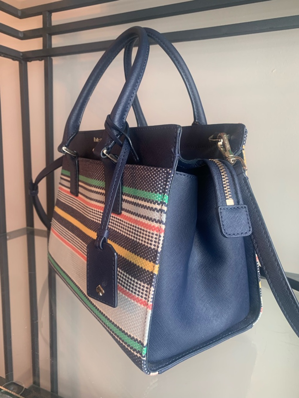 Kate Spade Cameron Boardwalk Stripe Satchel Navy Leather Crossbody Spring Summer - Picture 2 of 11